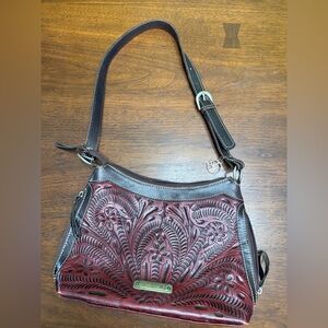 American West Brown and Red Embossed Leather Cross Shoulder Bag